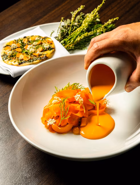 Bouillon Bilk - Carotte / abricot / dukkah / marjolaine