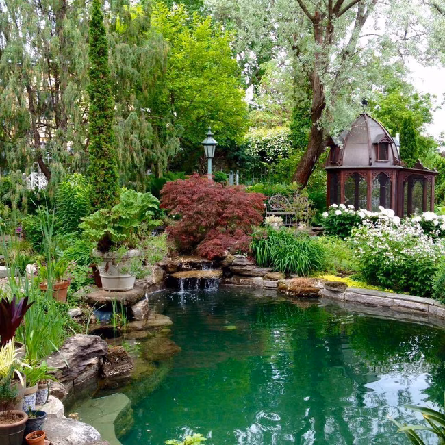 Plan général; jardin d'eau et volière juste à l'arrière de la résidence.